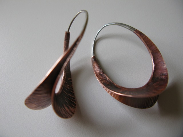Persephone earrings, copper with silver wire